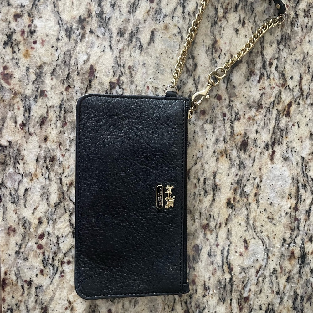 Coach Black Wristlet with Gold Chain